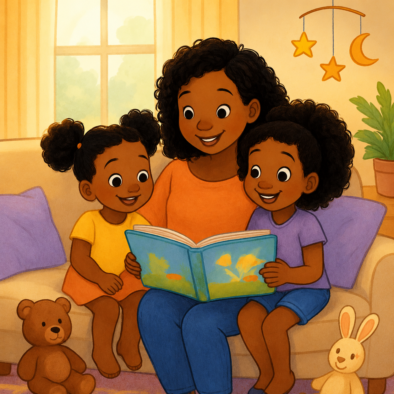 Storytime Magic Cozy Family Reading Illustration book layout character design childrens book illustration childrens publishing cozy vibes cute illustration digital art diverse kidlit editorial illustration family illustration kidlit art kids book motherhood illustration parenting art picture book art storytime visual storytelling whimsical illustration