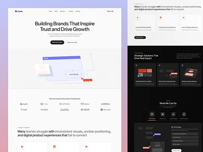 Clario - Creative Agency Landing Page agency landing page agency web design agency website clean clean landing page creative agency design landing page landing page design saas saas landing page ui ux web app web design website