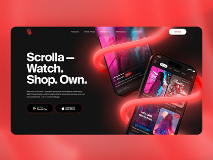 Web3 App Landing Page Design — Dark UI, Mobile Social Commerce