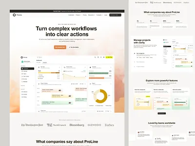 ProLine. - SaaS Management Landing Page admin panel ai product analytics tracking b2b business calendar clean design digital marketing landing page planning productivity project management saas platform schedule task manager time tracker ui ux web design website