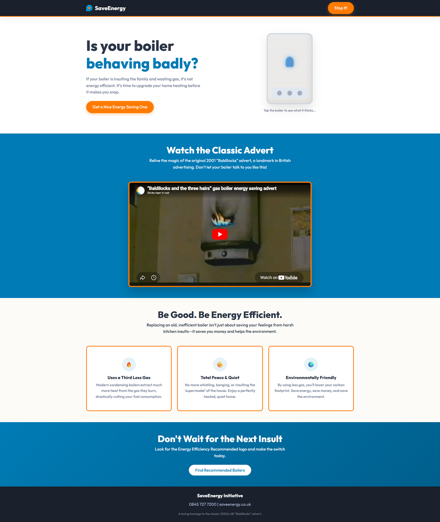 'Is Your Boiler Behaving Badly?' Interactive Landing Page animation branding clean design graphic design modern typography ui web design