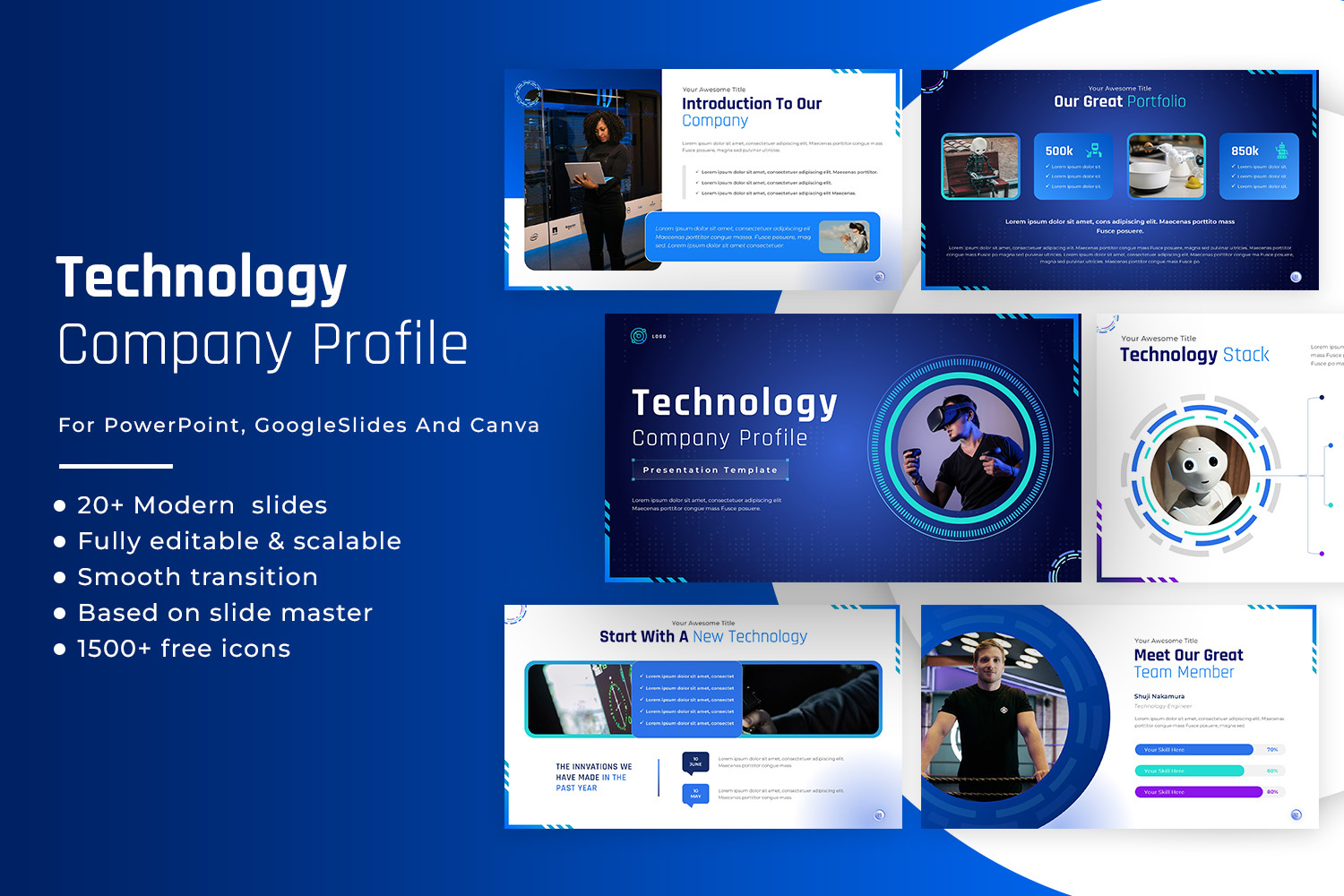 Technology Company Profile Presentation business corporate creative design digital googleslides infographic innovation marketing minimal modern pitchdeck powerpoint presentation professional slides startup tech technology template