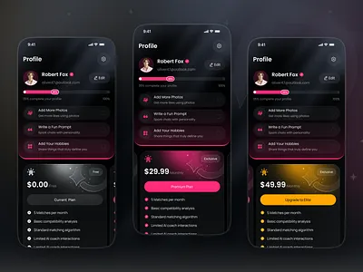 Dating App Design - Premium Membership app design dating app mobile mobile app mobile subscription premium page price page pricing cards pricing page subscription subscription model ui ux