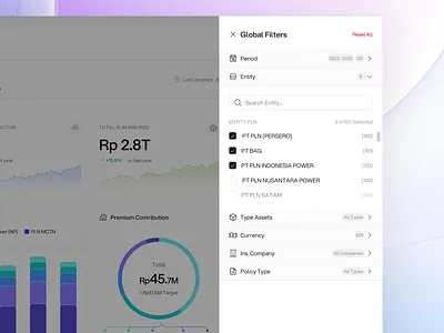 Omana Insurtech - Enterprise SaaS | Global Filter Panel b2b business intelligence clean ui complex data dashboard ui data filtering figma filter filter panel fintech global filter insurtech minimalist off canvas menu saas ui ui component user experience ux web application
