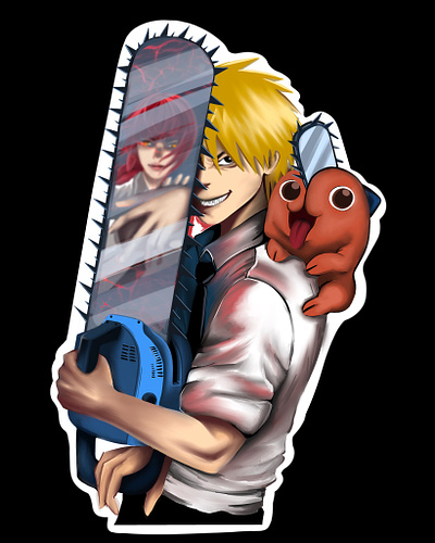 Chainsaw man anime chainsawman digital art illustration sticker