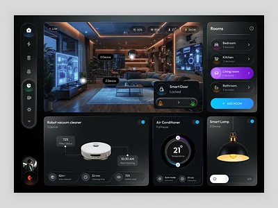 Smart Home Automation Dashboard - Modern Smart Living Experience admin panel ui connected home device management glassmorphism ui home automation iot dashboard saas ui smart ecosystem smart home control smart technology trending ui web app ui