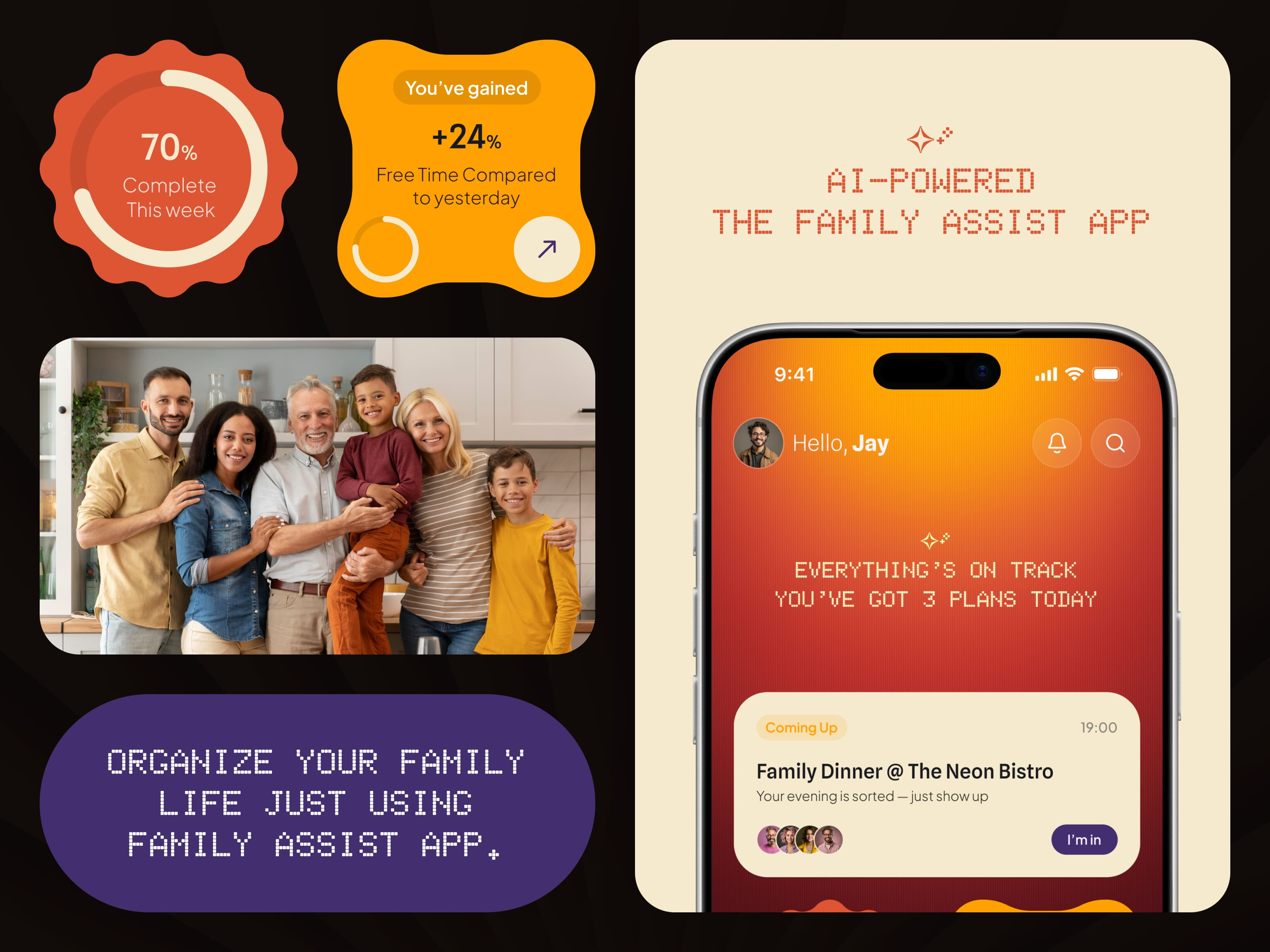 FamAI — AI Family Planner & Gamified Assistant App activityapp aiproductdesign appdesign calendarui cleanui darktheme dashboarddesign dashboardui familyapp gamification gradientdesign mobileappuiux plannerapp productivityui tasktracker trackerapp uiux
