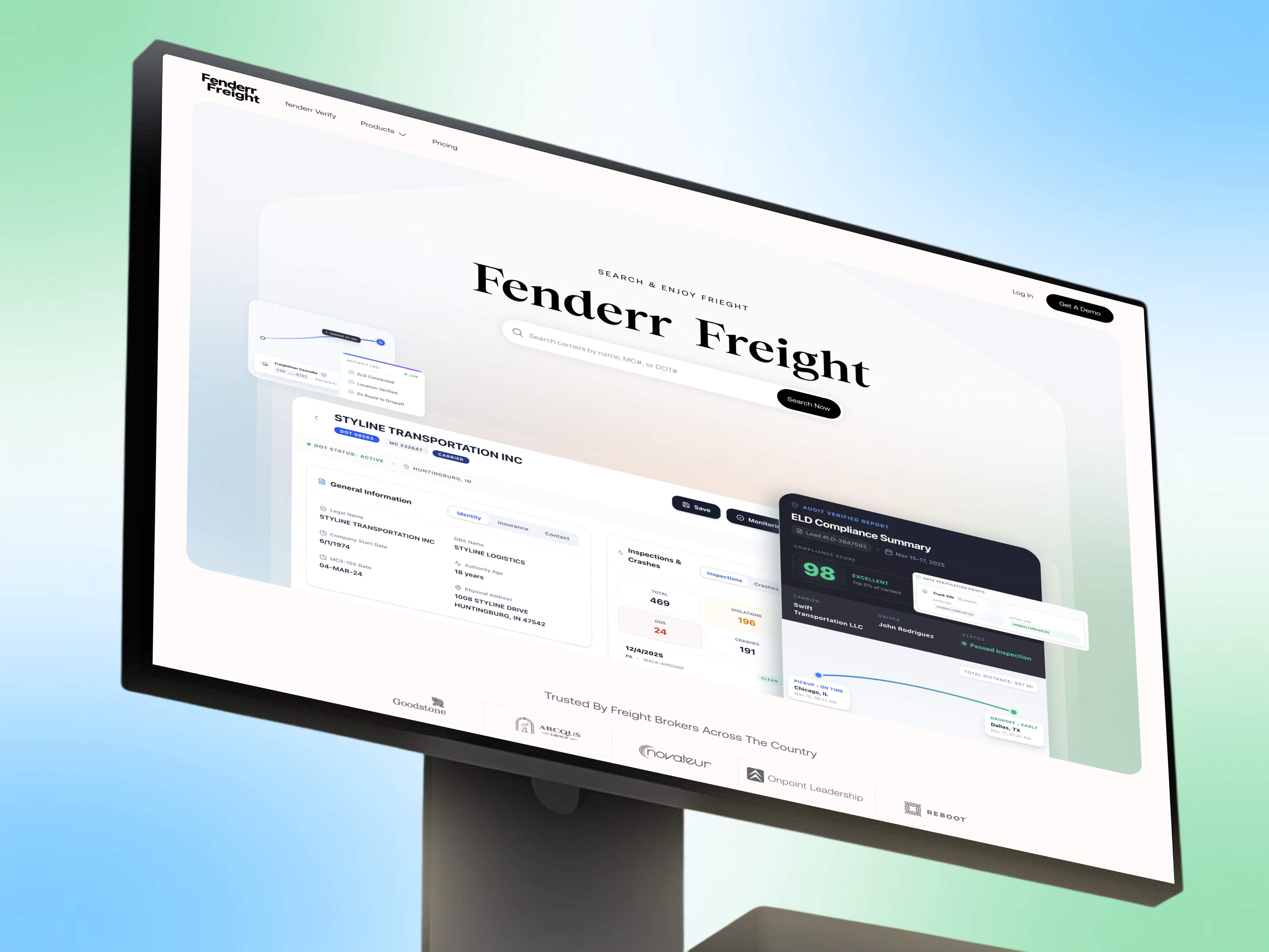 Carrier Verification & Freight Intelligence Platform broker landing page broker website carrier verification freight freight landing page freight tech freight website product design web design