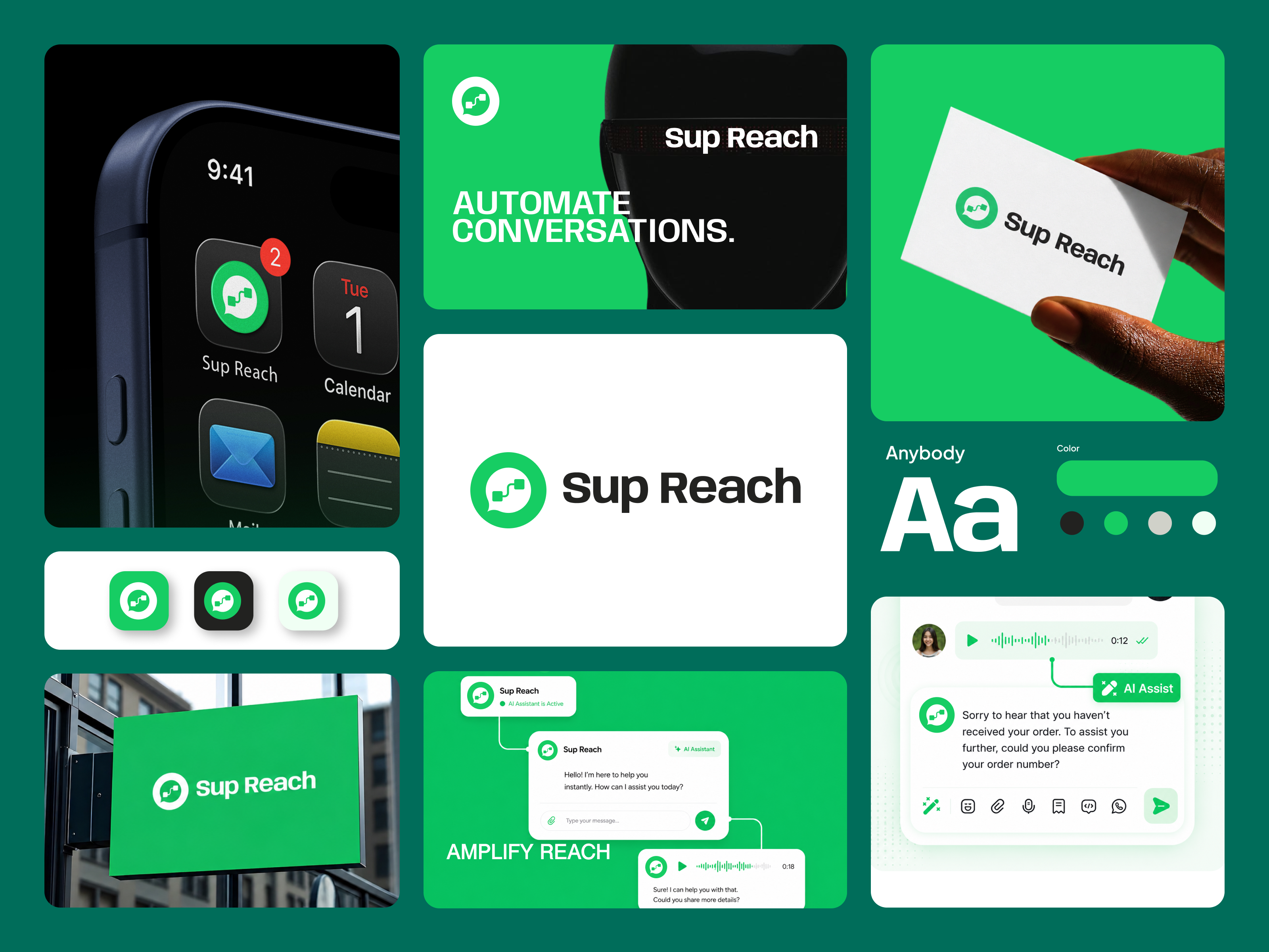 Sup Reach | AI Customer Support & Automation Brand Identity ai app design automation branding chatbot cleanui customer support logo productdesign saas startup ui ui design uidesign uxdesign visual identity