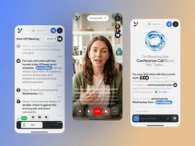 AI Meeting Assistant Mobile App UI ai app ai productivity ai ui app design collaboration app conference call interface ios meeting assistant mobile app design mobile ui product design productivity app saas design smart assistant startup design task management ui ux ui ux design workflow automation