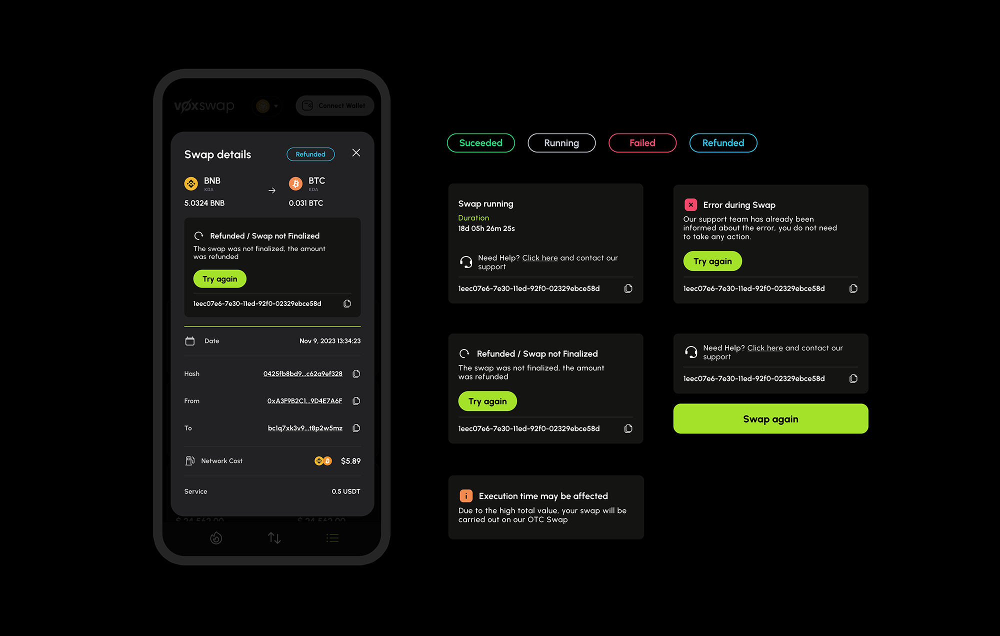 Vox Swap - Swap Status crypto status ui website