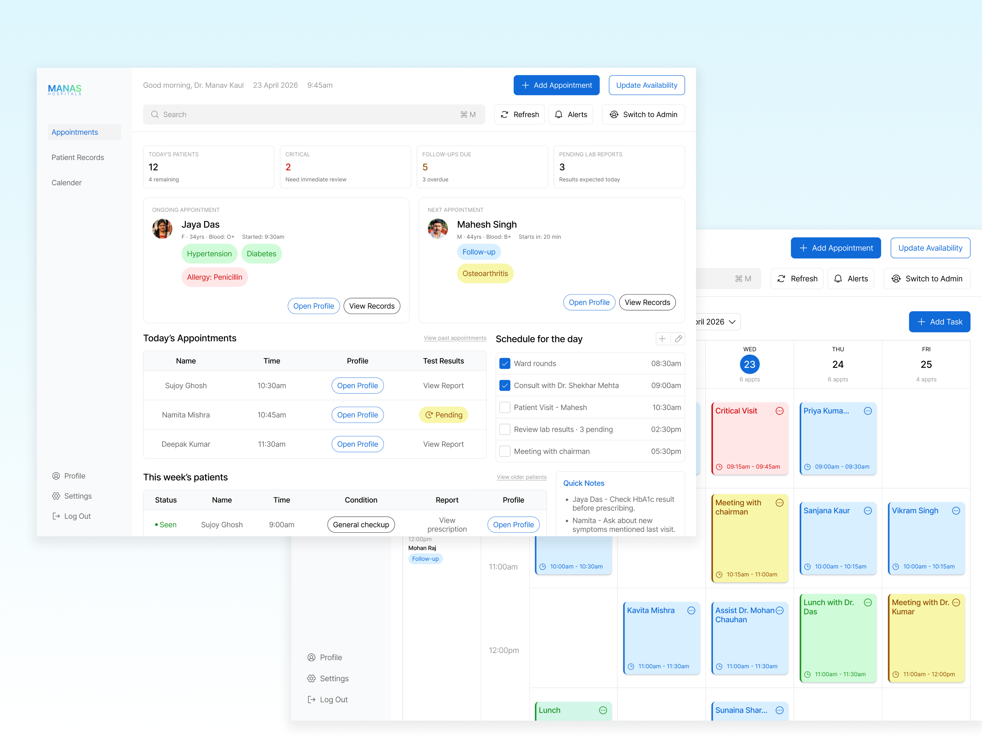 Dashboard layout for hospital management branding design hospital dashboard hospital management illustration medical dashboard design product design ui uiux ux web design