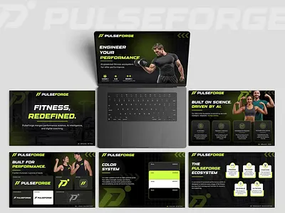 PulseForge - AI Fitness Platform | Investor Pitch Deck Design ai branding ai fitness bold typography branding data visualization deck design figma design fitness app fitness branding fitness startup graphic design investor deck modern pitch deck performance branding pitch deck pitch deck design ppt presentation design startup deck startup presentation