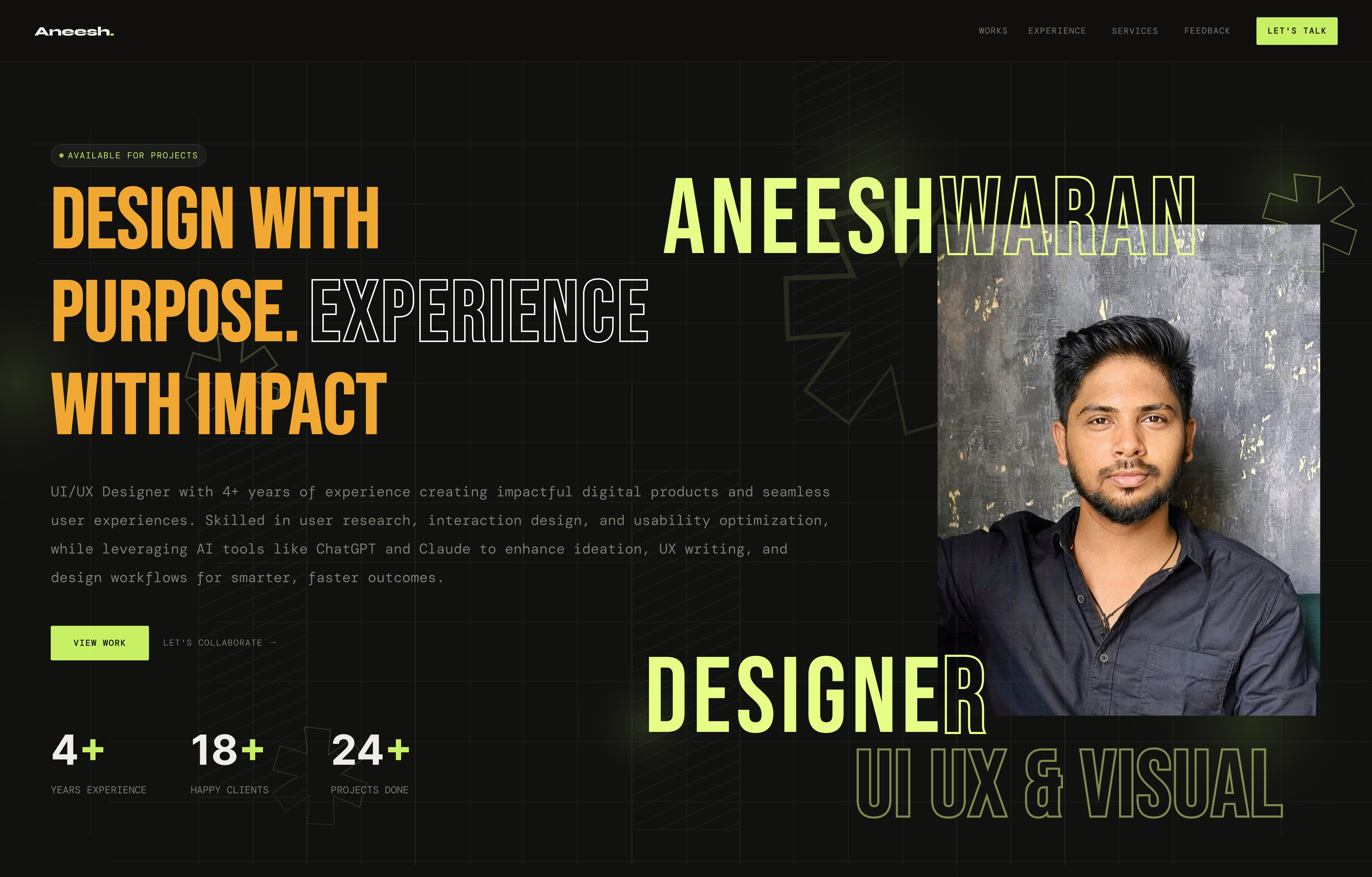 Portfolio Hero Section animation app branding design figma graphic design icon illustration logo portfolio typo ui ux vector websitedesign
