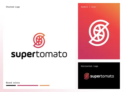 SuperTomato - logo design ai automation beverage branding food gradient line logo logodesign logodesigner mark minimalism robot robotics super symbol tech tomato