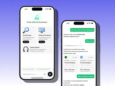 AI Powered Career Assistant ai ai asistant ai chat ai powered job platform ai voice app design app designer career app career assistant chating design job search app mobile app mobile app design mobile app designer mobile app ui personal career smart ai smart assistant ui