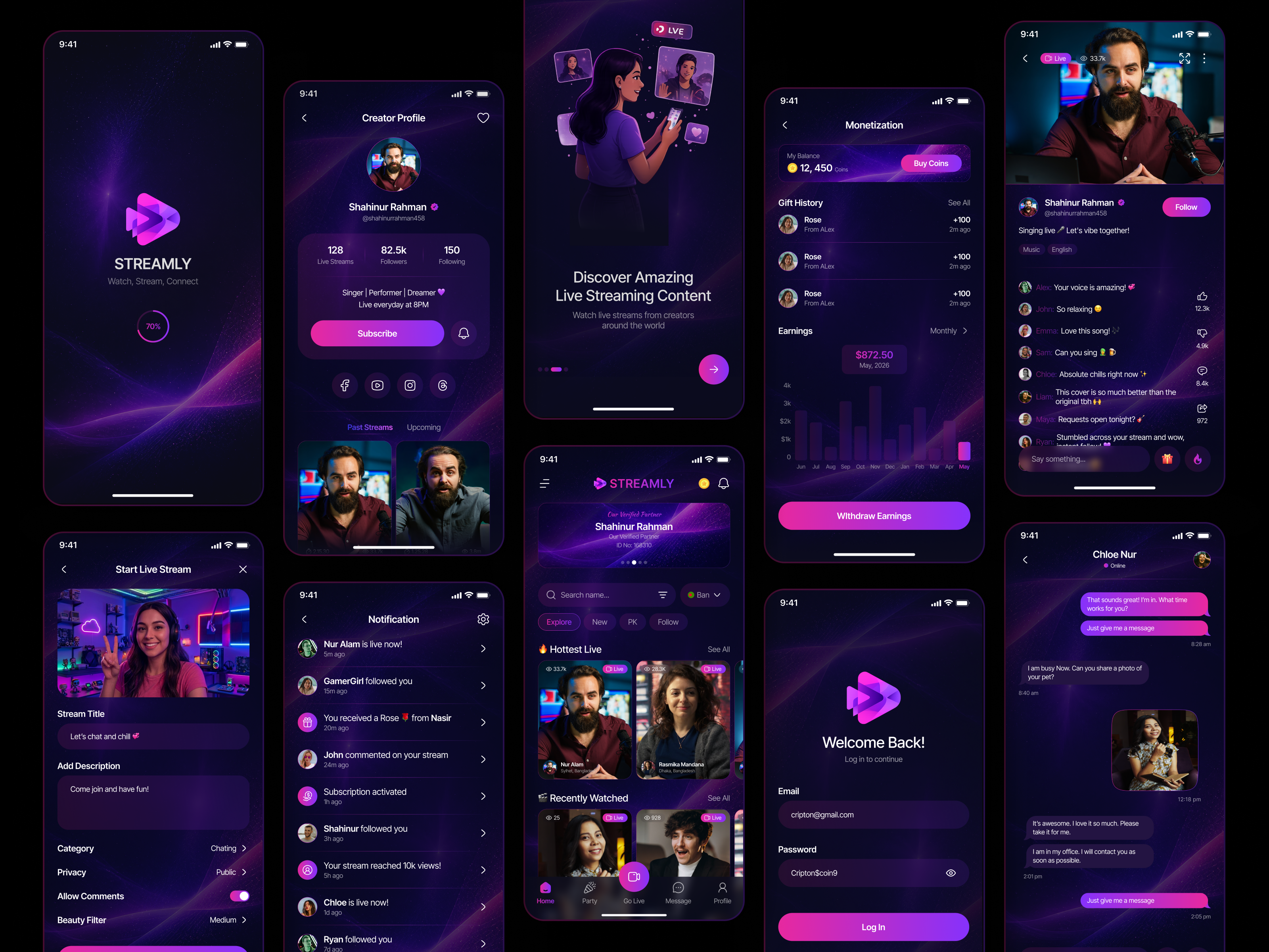 Live Streaming Mobile App appdesign creativeui designinspiration dribbble figma gradientui interactiondesign livestream mobileapp mobileui modernui productdesign startupdesign streamingapp ui uidesign userexperience userinterface ux uxdesign