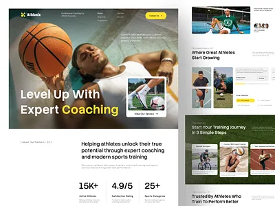 Sports Coaching Landing Page Design ✦ Athlonix athletics betting champioship coach coaching esport landing page padel lessons personal coach sports landign page sports services sports website startup tennis lessons tournament train ui ux web web design webdesign