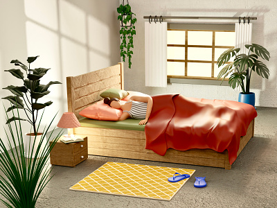 Bedroom 3d art 3d artwork 3d bedroom 3d character 3d design 3d girl 3d illustration 3d plants character art character design charcter modeling graphic design illustration ui