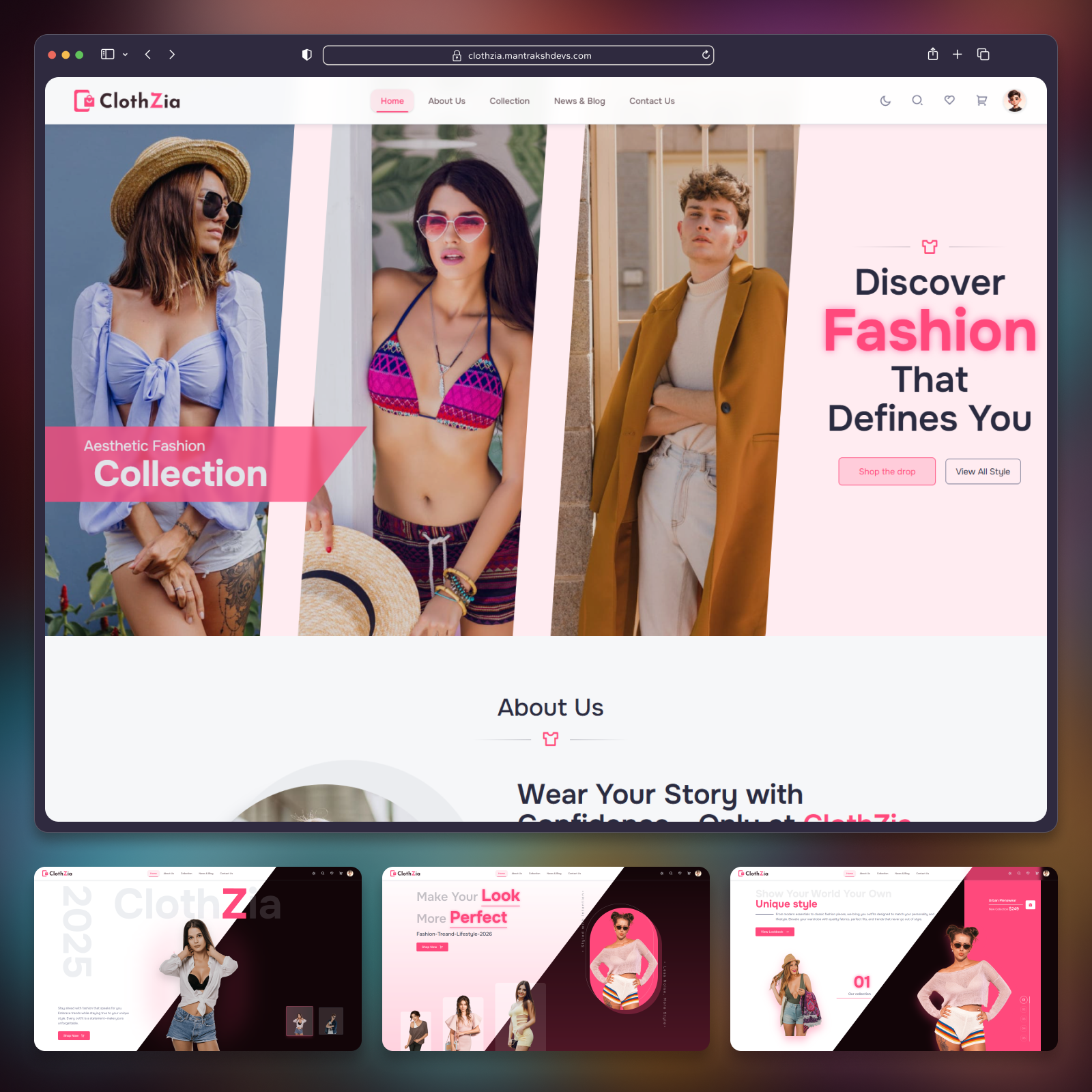 Clothzia — Fashion eCommerce React & Tailwind CSS Template 🛍️ auth branding checkout ui clothing store dark design ecommerce fashion ecommerce fashion template logo minimal ecommerce online store product page shopping cart store layout typography uiux ux web design web template