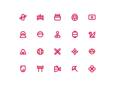 Japanese Culture Icons asian icons cultural icons japan culture japan symbol japanese aesthetic japanese food japanese icons kimono lantern minimal icons ninja icon oriental design outline icons sakura sushi icon torii gate travel icons ui icons vector icons web icons
