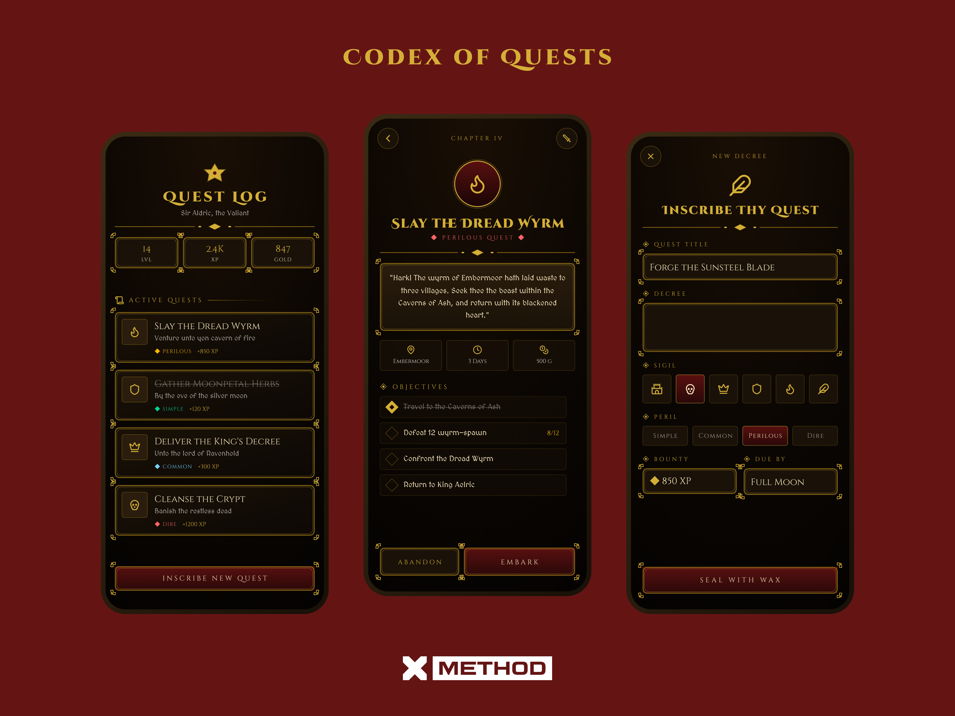 Medieval Task Tracker app branding creative ui design figma game game ui gamification medieval ui mobile app quest rpg task tracker ui ux