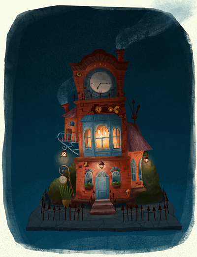 The stylized house clockmaker drawing grandfather clock graphic design house illustration procreate sketch stylized house watchmaker