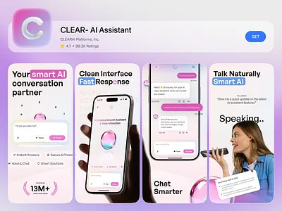 App Store Screenshot — AI Agent App ai agent app ai assistant app ai chat ai product design app app screenshots app screenshots design app store optimization app store preview app store screenshot design screenshots ui voice assistant web