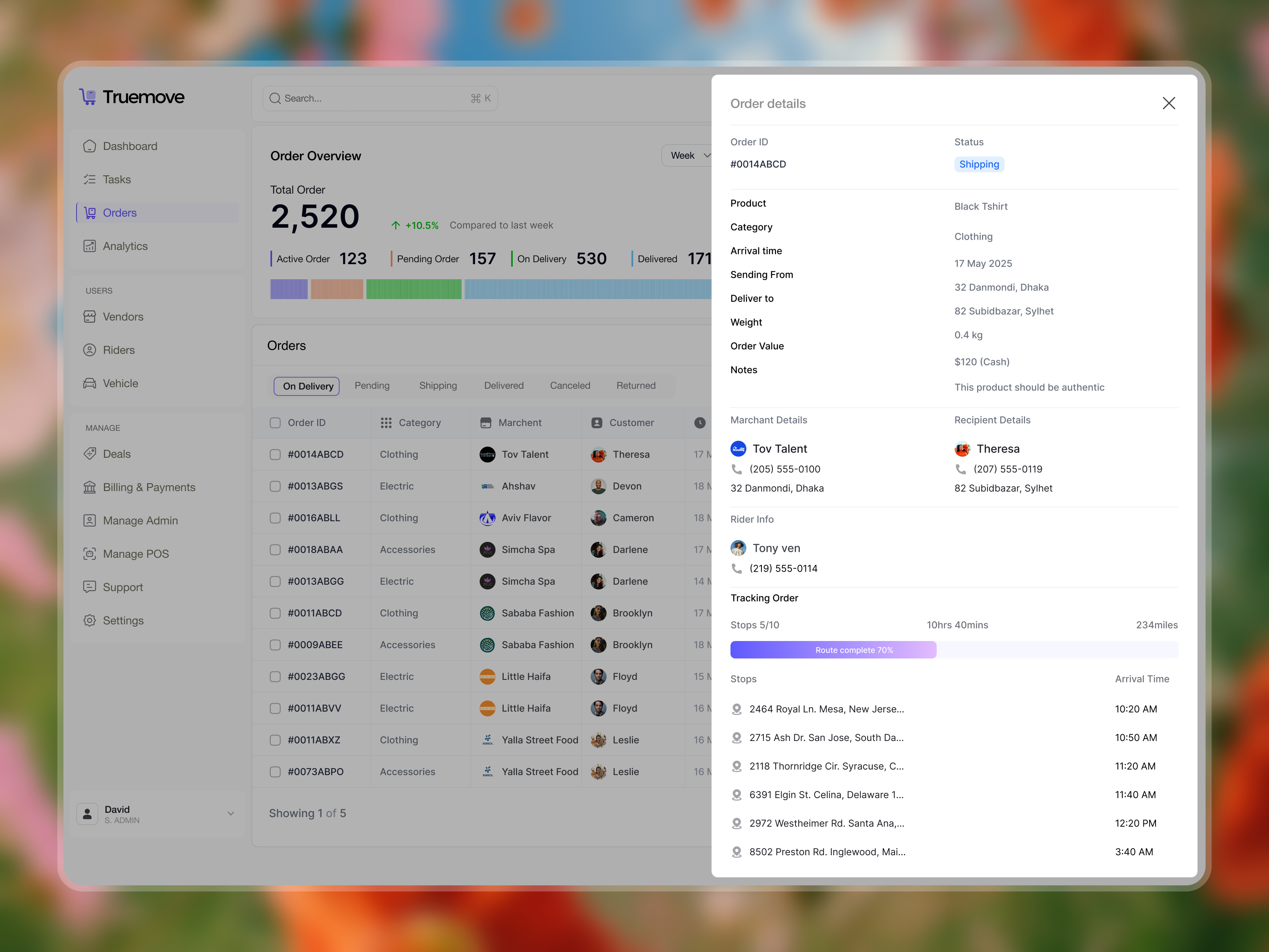 Truemove - Order Management Dashboard Design interface product service startup ui ux web