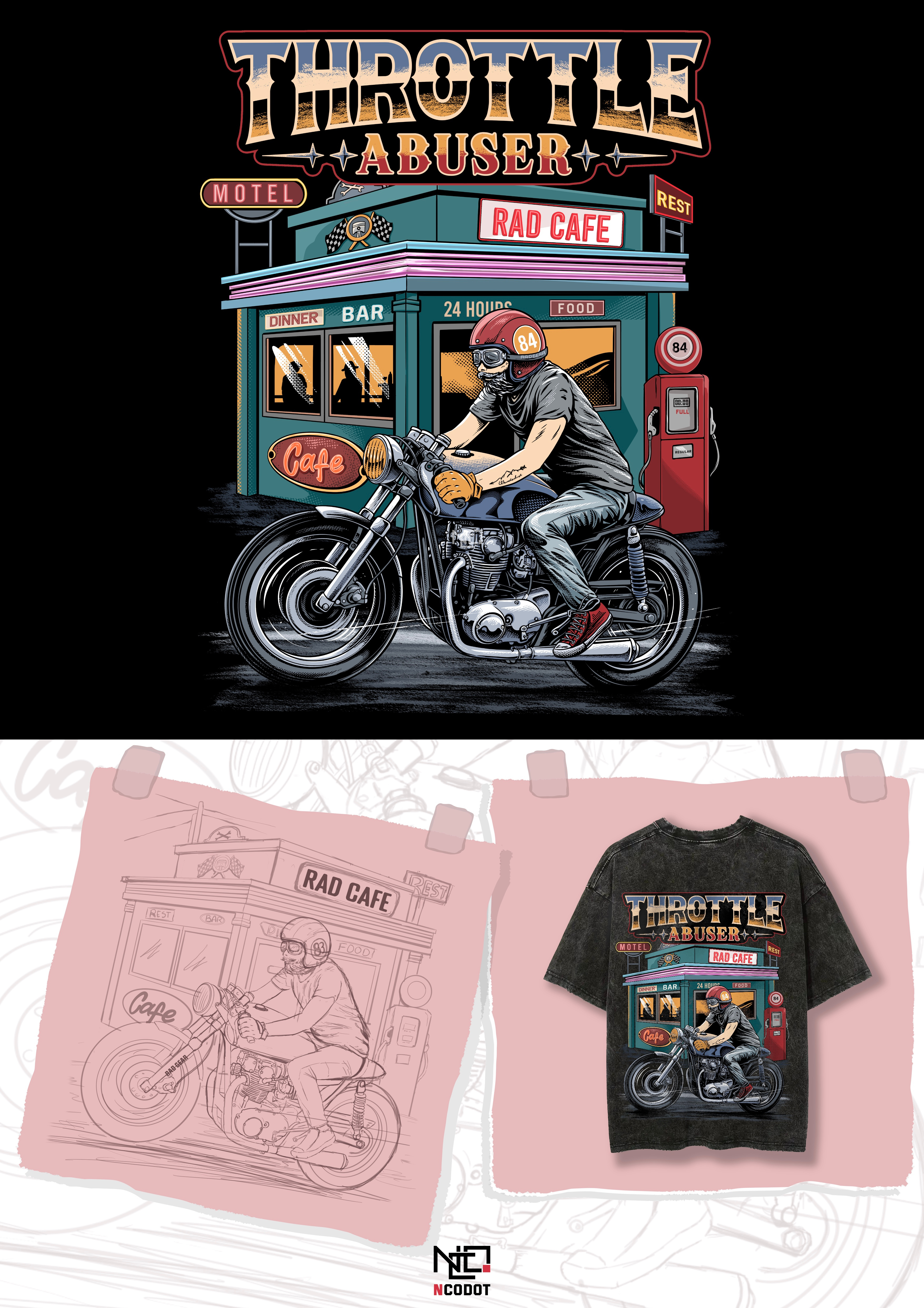 Cafe Racer illustration ad adventure art artwork cafe racer design graphic design illustration motorcycle poster screenprinting tshirt design vintage