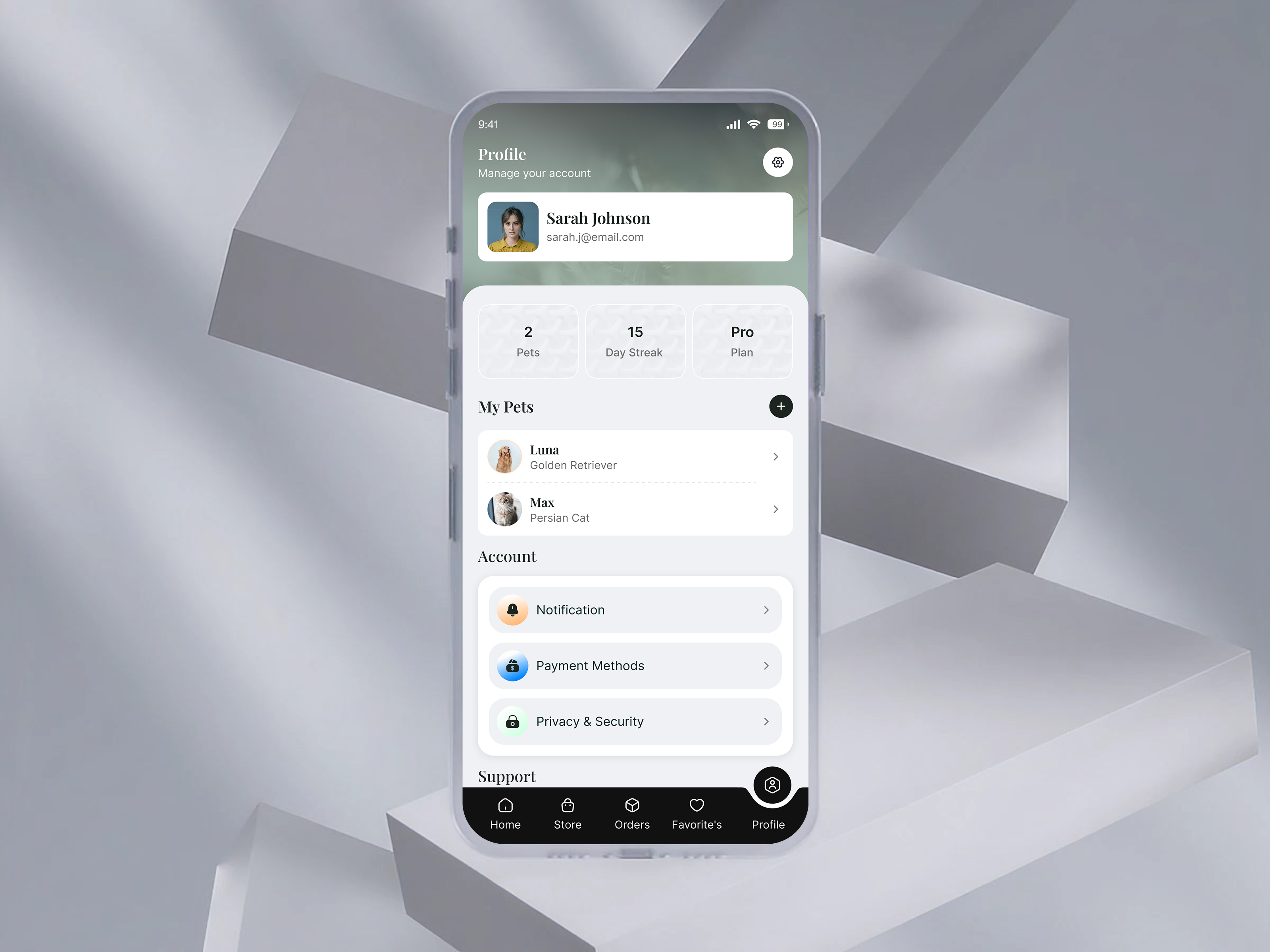 Smart Pet Care Profile Screen UI 🐾 | Pet Wellness Dashboard 3d animation app design branding daily ui dashboard ui health tracker ios app mobile app mobile ui modern design pet app pet dashboard pet wellness petmanagement profile page smart app ui ux user profile wellness app