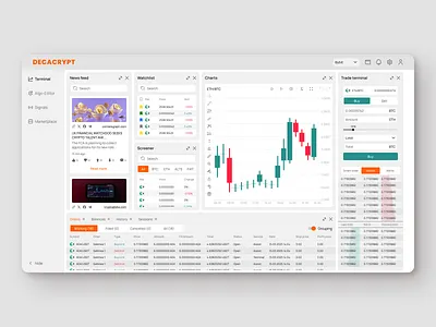 Decacrypt — Crypto Trading Terminal UI Dashboard crypto crypto exchange ui crypto platform ui crypto trading data dashboard data heavy data visualization ui financial dashboard ui fintech dashboard design polymarket saas dashboard ui trading app ui trading charts trading dashboard trading platform design trading terminal design ux