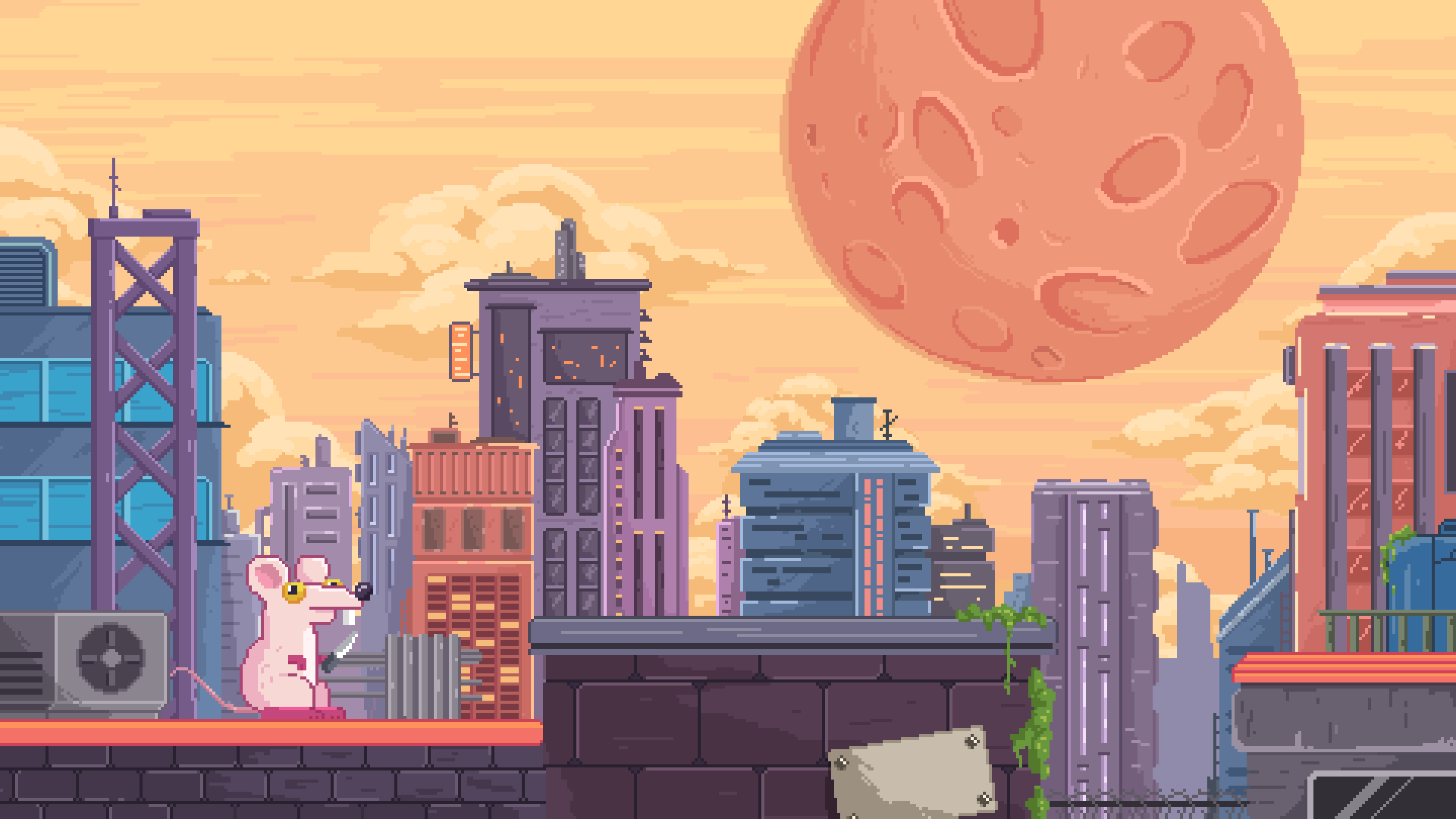 Concept for Pixel art game Ratropolis 2099 animal art cartoon character city design game graphic illustration pixel art procreate rat ui