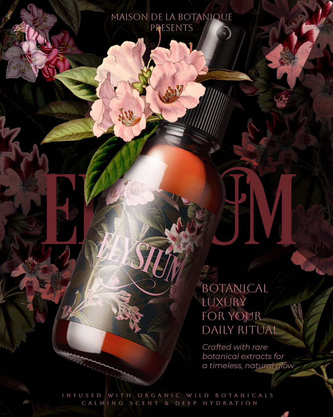 Elysium Botanical Extract branding concept cosmetic design flowers fragrance graphic design packaging seamless pattern