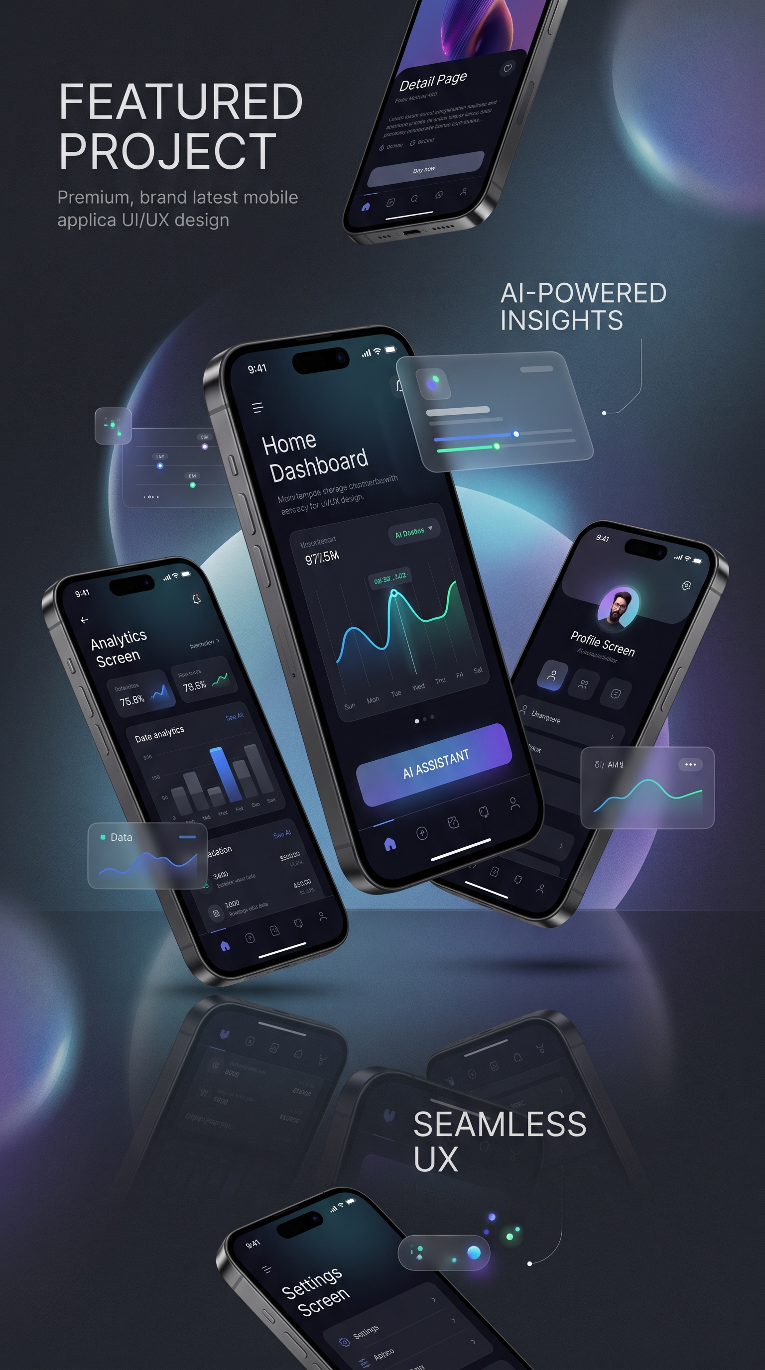 AI Dashboard Mobile App – Premium Dark UI/UX ai appdesign branding creativedesign darkui dashboarddesign dribbble figma glassmorphism graphic design logo mobileapp productdesign uidesign uiux uxdesign