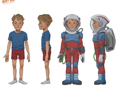 Character Design for "Baby Boy Flies High" boy character design child digital painting illustration space