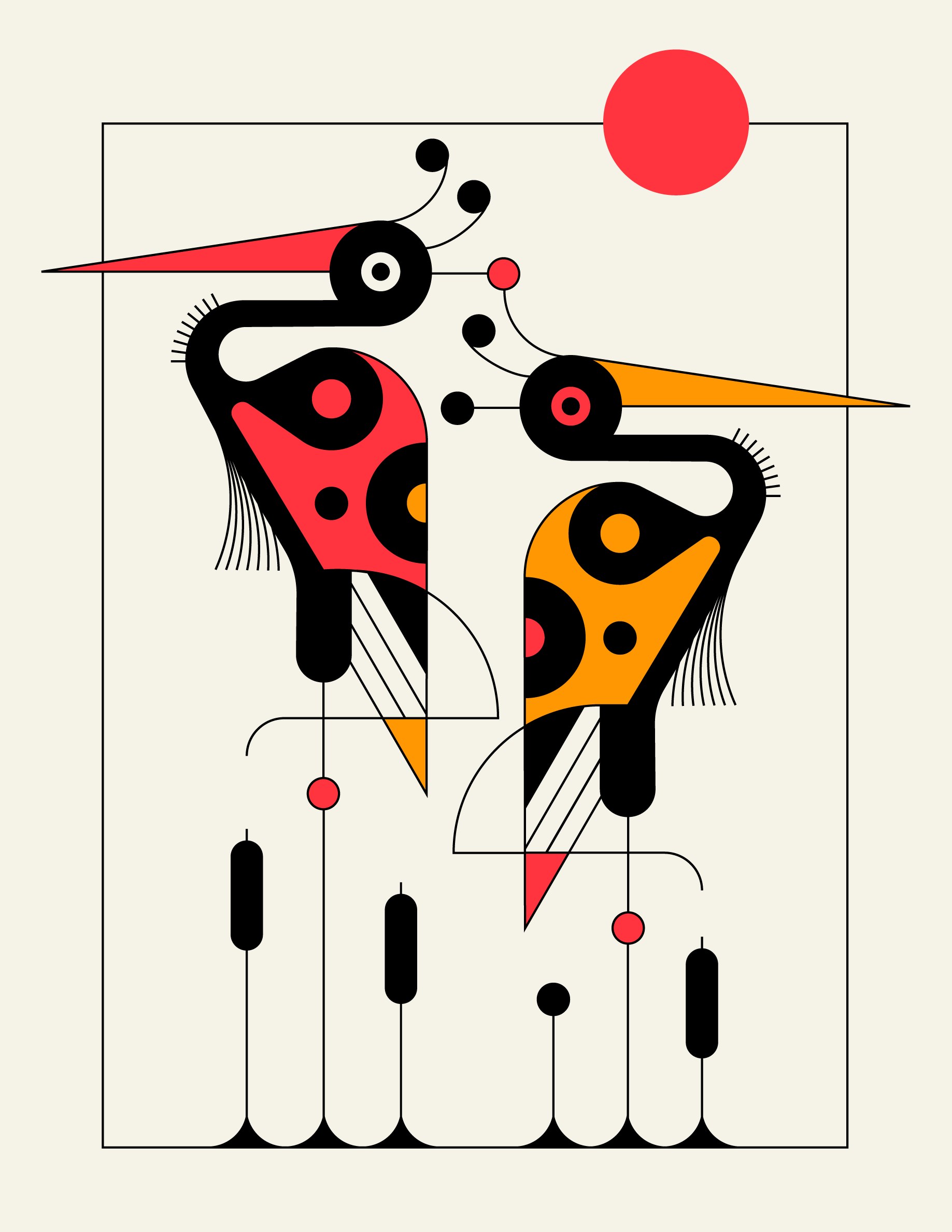 Heronism abstractillustration bauhaus birds black design geometric illustration losangeles minimalist modernism red