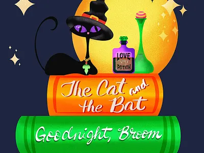 Halloween Cat Raven Relaxing with a Book black cat character design digital illustration halloween illustration illustration