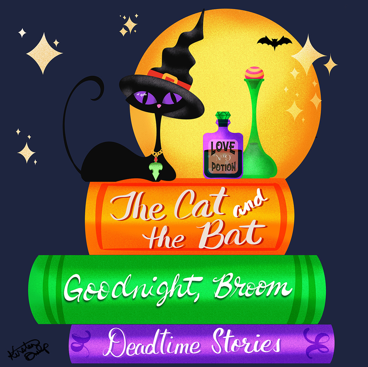Halloween Cat Raven Relaxing with a Book