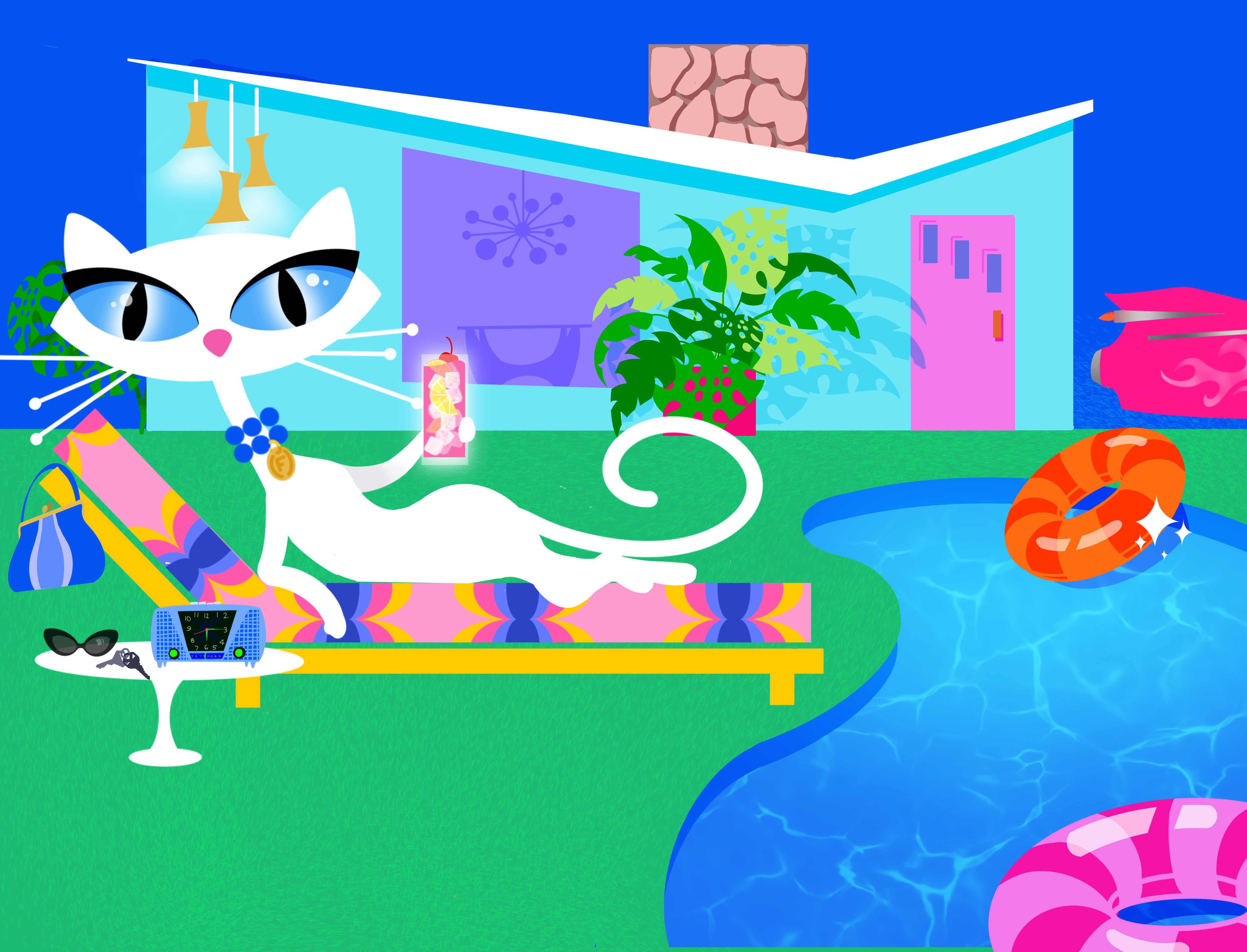FiFi the Cat Relaxing by the Backyard Pool