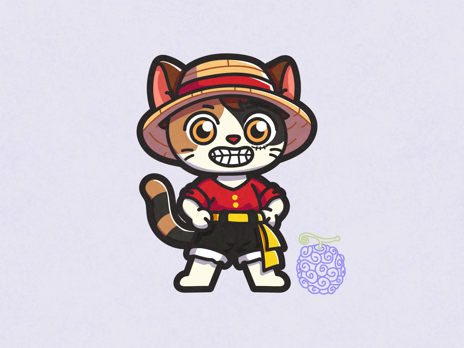 Cat Mascot | Luffy | One piece | Sticker | Logo Design