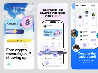 Spwin — Crypto Rewards App Store Screenshots Design app design app store app store design app store preview aso crypto fintech gamification google play google store mobile rewards rewards app web3