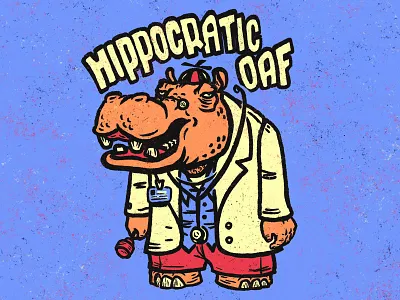 Hippocratic Oaf beanie cartoon doctor drawing dumb hippo lollipop oaf propeller pun sucker