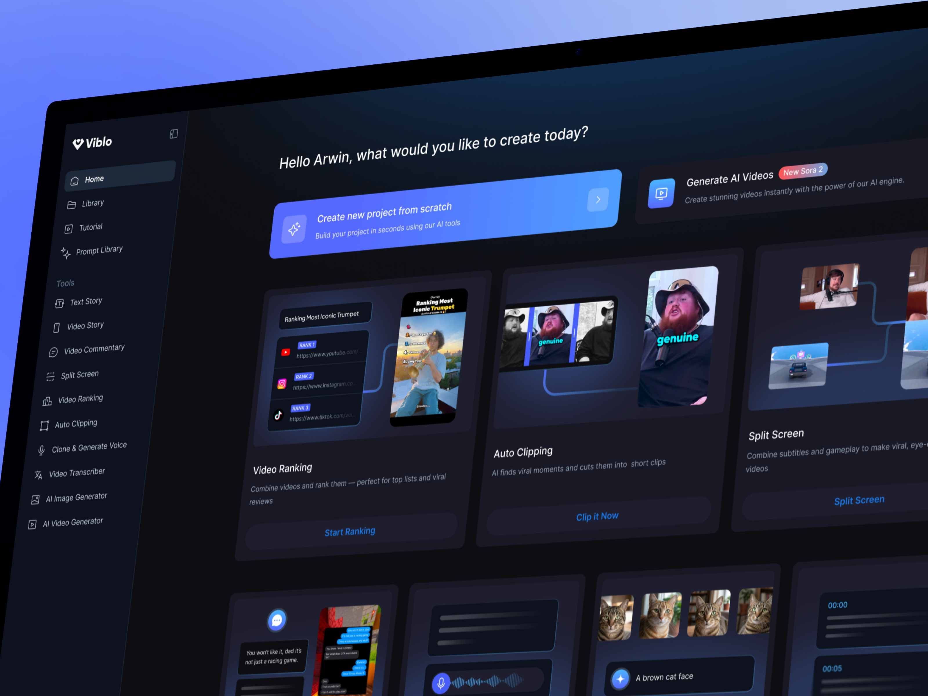 Viblo | AI-Powered Workspace for Faceless Creators aisaas contentcreator darkmode dashboardui productdesign