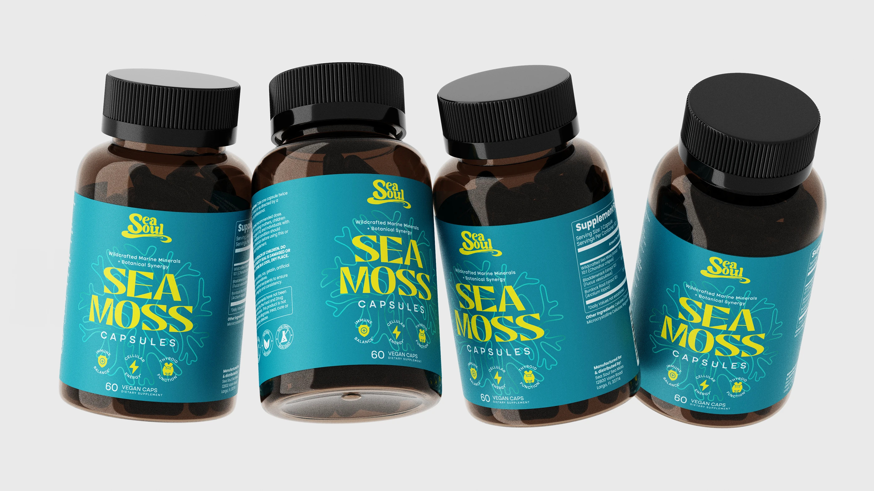 Sea Moss ✦ Branding and Packaging Design 3d brand identity branding design emblem health icon label logo packaging startup design supplement branding supplement brnad identity supplement packaging supplements suuplement ui ux wellness