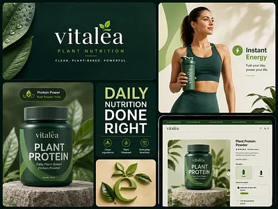 Vitalea Premium Plant Nutrition Brand Identity & Product Expert art direction athletic branding creative creative layout fitness brand green aesthetic healthcare logo luxury branding modern branding nutrition packaging premium design presentation design product design supplement ui design visual identity wellness