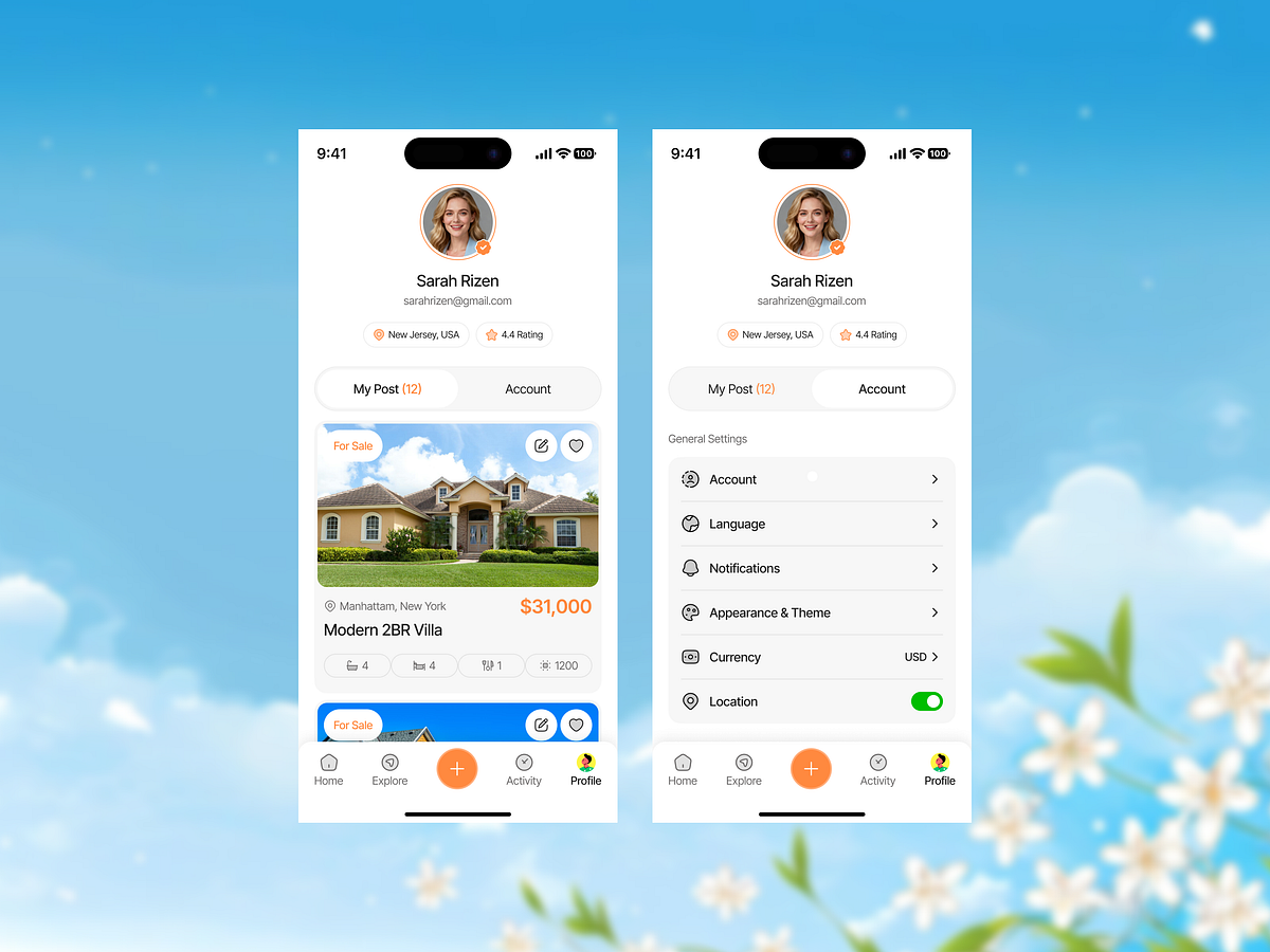 Real Estate App User Profile UI