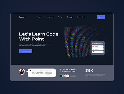 Online Platform / Point 2022 career code coding courses dark mode design developer landing page learn listeners main screen platform point students study ui ux web design work
