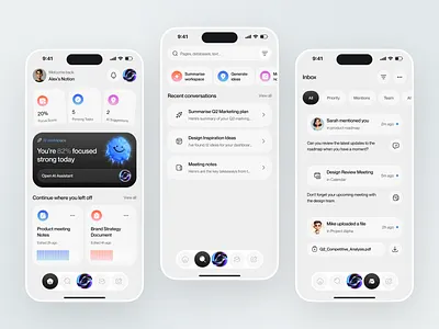Smart Productivity App UI Design for AI Workspace ai app app design mobile app mobile app design productivity app saasapp smart workspace task management ui design uiux ux design