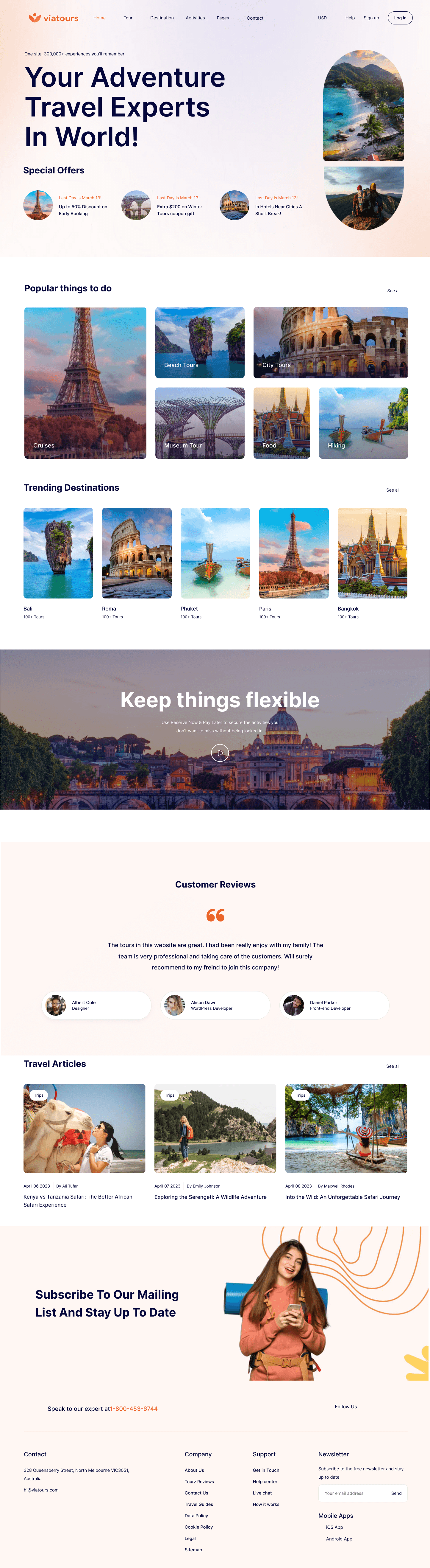 Travel Landing Page adventure booking destination exploration hero section hotel booking landing page responsive design tourism travel travel agency travel app travel website trip planner ui design ux design vacation web design website design